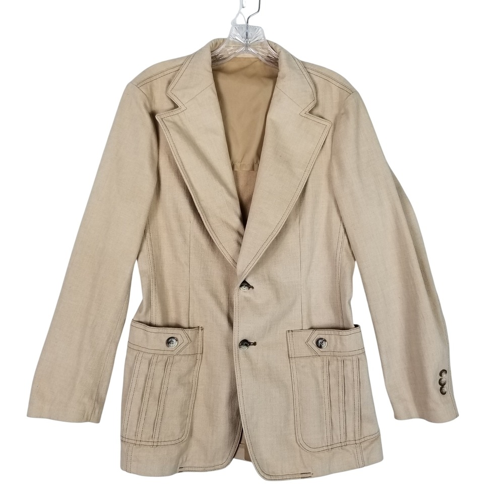 Lee Separate-Lees Blazer Vest Set Mens 38R Tan Vintage 70s Safari Cotton Suit